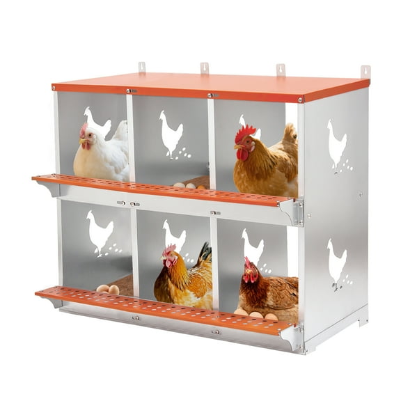LZBEITEM Chicken Nesting Boxes with Nest Box Pads for Laying Eggs, 6 Hole Metal Hen Nesting Box Chicken House for Chicken Coop (6 Compartments)