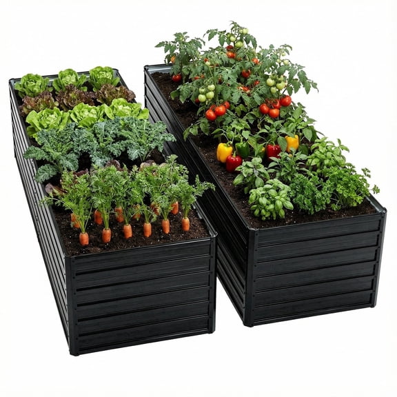 LZBEITEM Galvanized Raised Garden Bed, 2Pcs 8x4x2ft Metal Planter Box Outdoor, Metal Raised Garden Beds for Vegetables