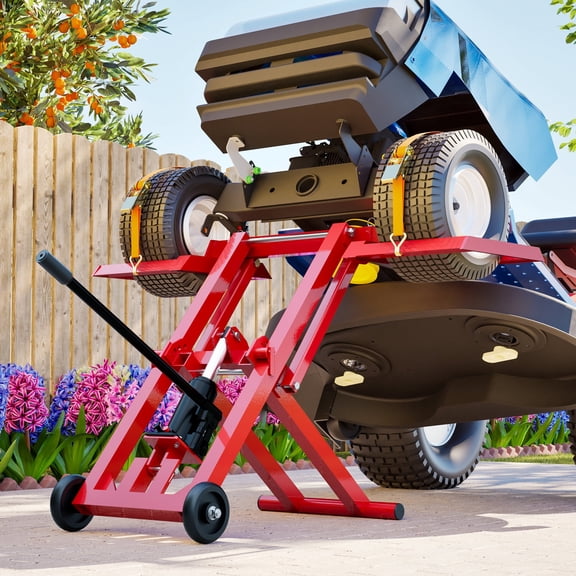 LZBEITEM Hydraulic Lawn Mower Lift Jack with Safety Strap - 500 lbs Capacity for Tractors and Zero Turn Lawn Mowers