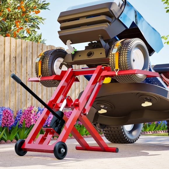 LZBEITEM Hydraulic Lawn Mower Lift Jack with Safety Strap - 500 lbs Capacity for Tractors and Zero Turn Lawn Mowers