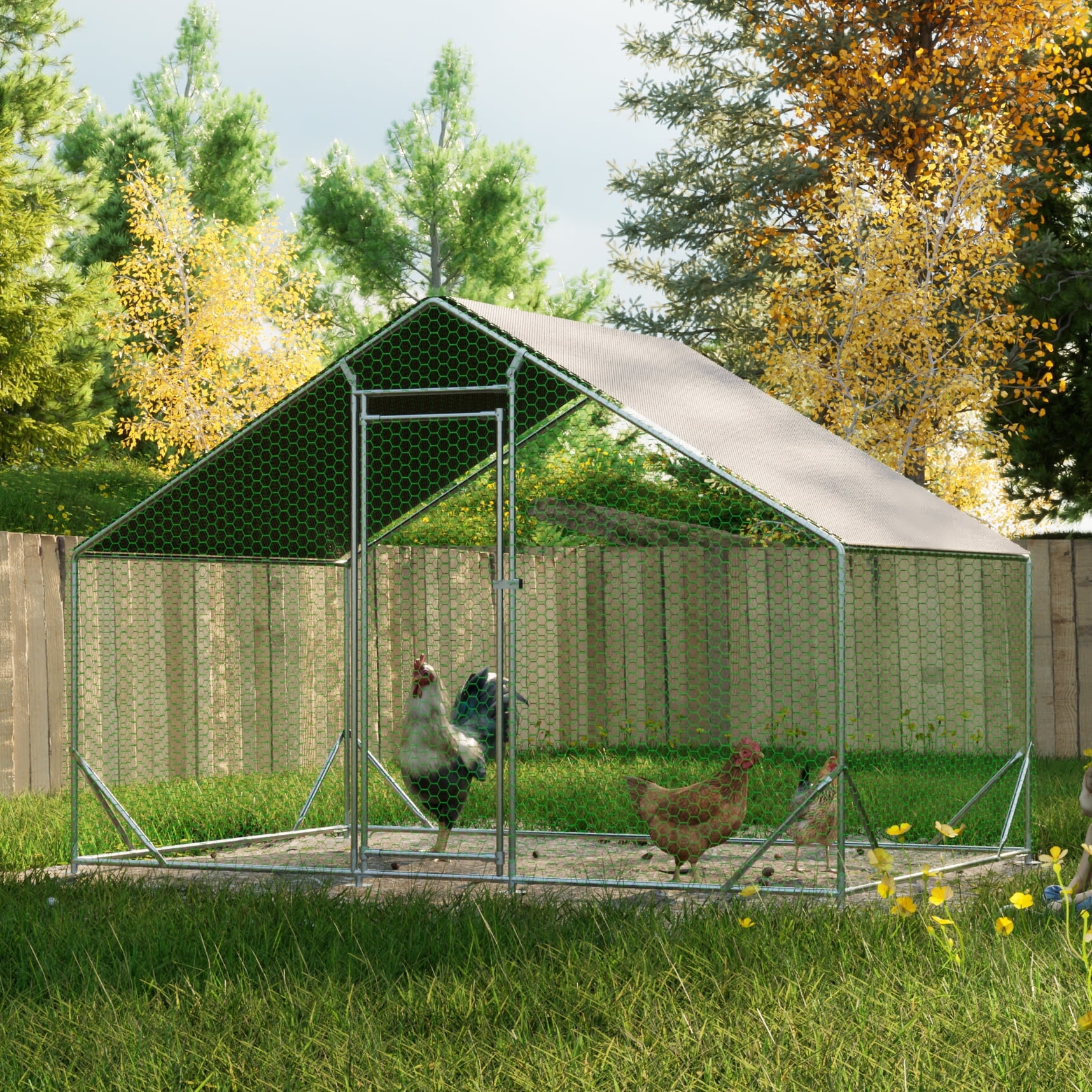 LZBEITEM Large Chicken Coop, Metal Pet House for 1015 Poultry
