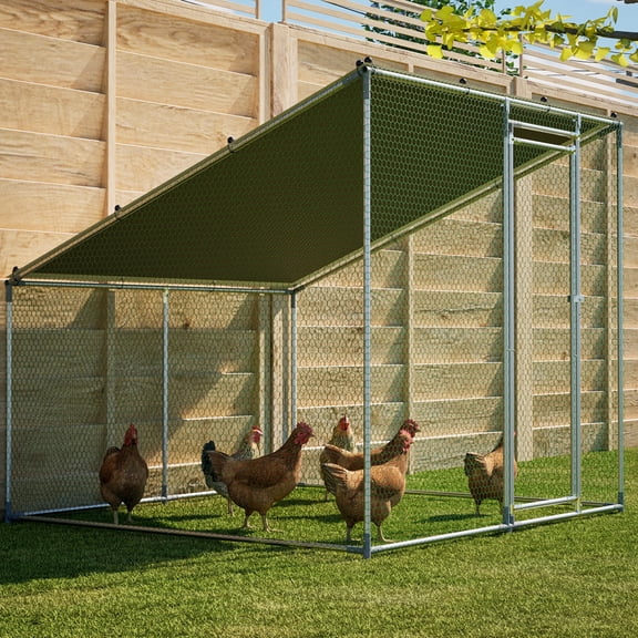 LZBEITEM Large Metal Chicken Coop Run, 6.6' x 6.6' Walk-in Poultry Cage with Waterproof & Anti-UV Cover, Reinforced 1" Galvanized Steel Frame for Backyard, Fits Chickens, Ducks, Rabbits & Dogs