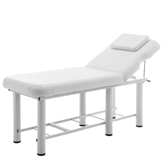 LZBEITEM White Wide Stationary Massage Table with Backrest for Treatment Table Physical Therapy Table Spa Facial Bed, Metal Frame 27.5'' Wide 73'' Long Heavy Duty Professional Stationary Massage Bed