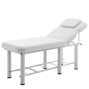 LZBEITEM White Wide Stationary Massage Table with Backrest for Treatment Table Physical Therapy Table Spa Facial Bed, Metal Frame 27.5 Wide 73 Long Heavy Duty Professional Stationary Massage Bed