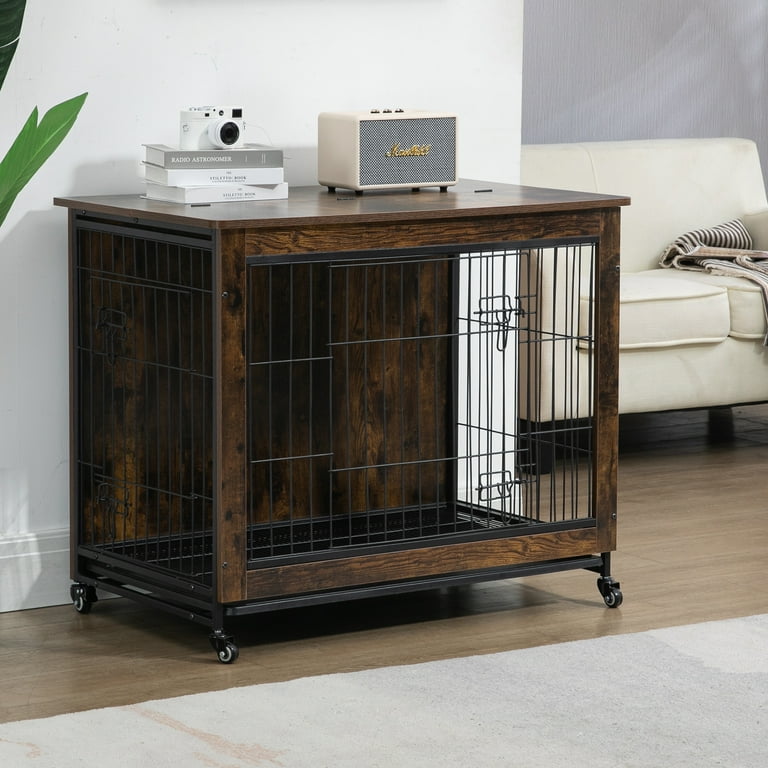 LZBEITEM Wooden Dog Crate Furniture End Table with Doors Pet Crate