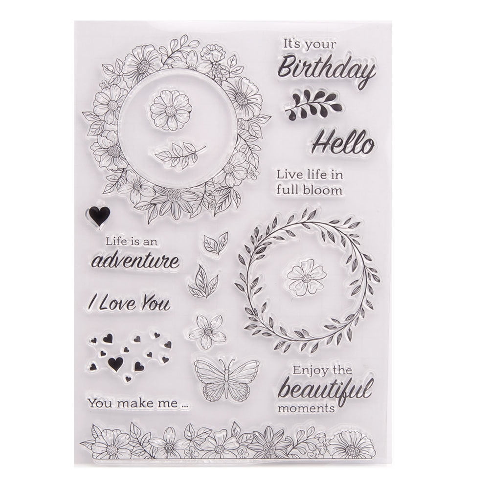 LZBRDY 5.9 by 8.3 Inch Flower Leaves Wreath Love Heart Butterfly Clear ...