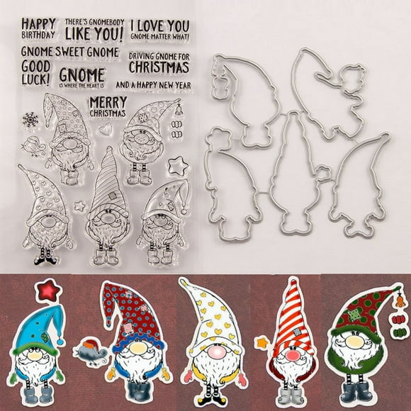 LZBRDY Cute Santa Clause Wearing Christmas Hat Stamps and Die Set for Card Making and Scrapbooking
