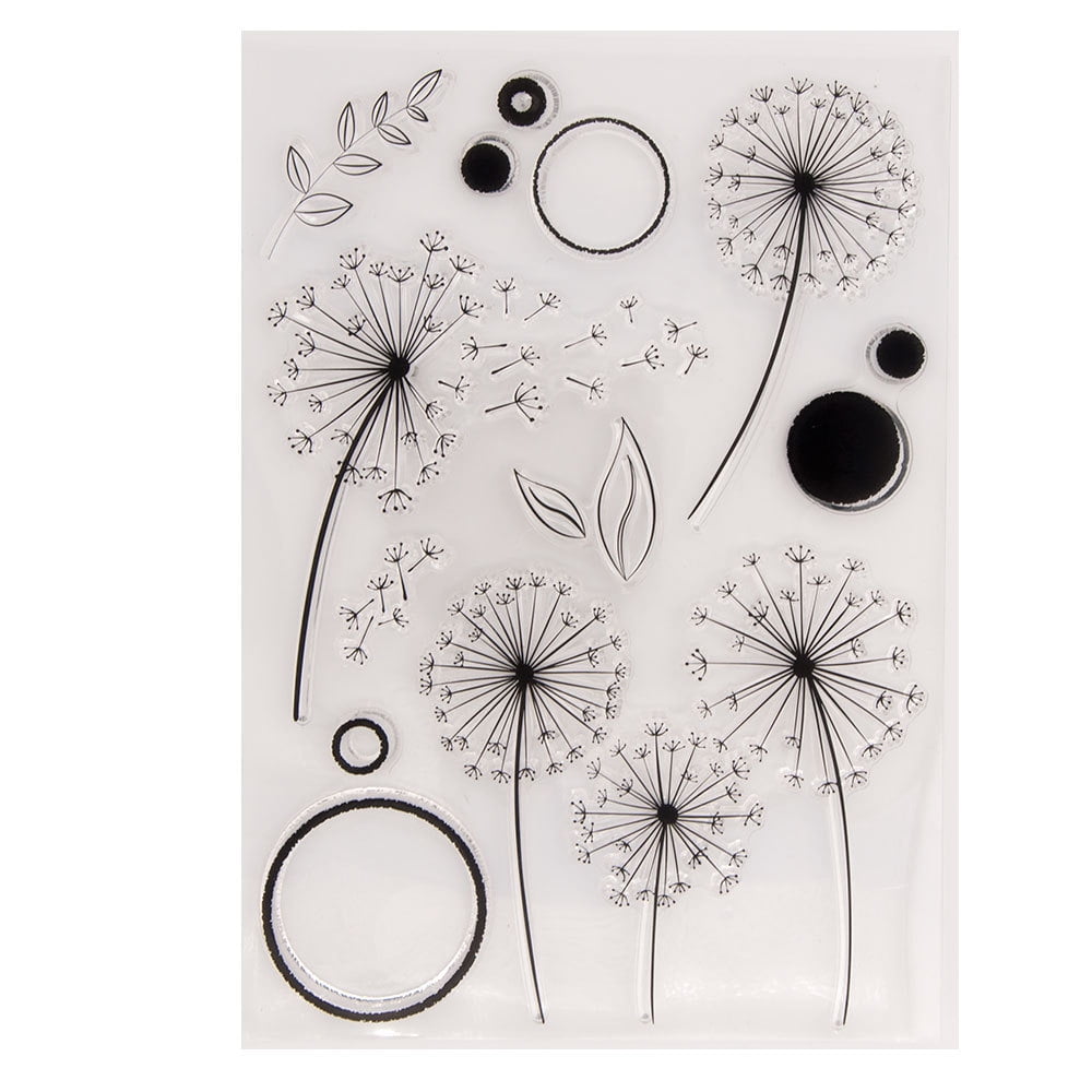 LZBRDY Dandelion Flower Leaves Circle Dots Rubber Clear Stamps for Card ...