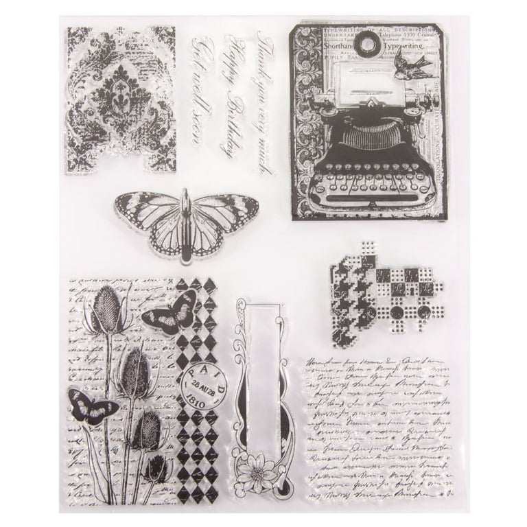 LZBRDY Vintage Typewriter Flower Butterfly Manuscript Words Clear