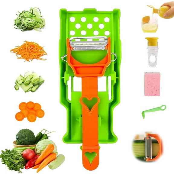 LZCKDPX 2-En-1, Multifunctional single-blade peeler, with Grating Plate, Single Blade Peeler   Lemon Squeezer   Potato Spiralizer, All Kinds of Fruits and Vegetables,1