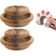 LZCKDPX 2 PCS Kitty Curls Cat Scratcher, Foldable Magnetic Cat Toy Scratching Board with Bell Balls, Reversible Corrugated Cardboard for Claw Care and Furniture Protection,brown,circular,1