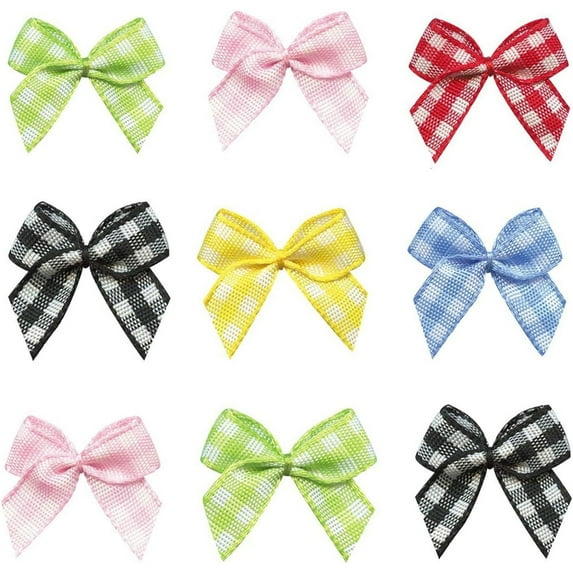 LZCKDPX 50pcs Mini Gingham Ribbon Bows Checkered Ribbon Flowers Plaid Ribbon Bow Appliques DIY Craft for Sewing, Scrapbooking, Wedding, Gift (Gingham-Christmas),Gingham Mix Color 60pcs,Christmas Day
