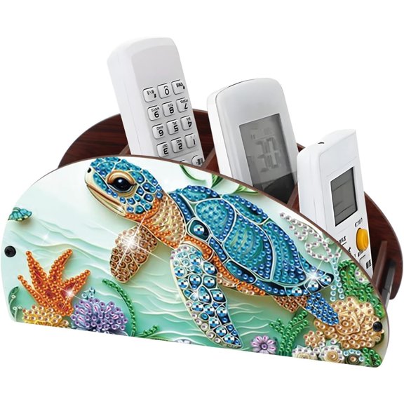 LZCKDPX Bee and Sunflower Diamond Painting Organizer – DIY Wooden Multi-Compartment Desktop Storage Box, Rustic Tabletop Craft Kit for Adults Home or Office Use,Sea Turtle