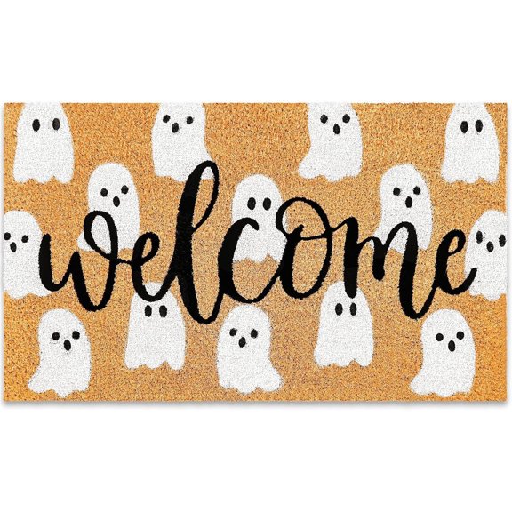 LZCKDPX Halloween Natural Coir Doormat Cute Ghost Welcome Floor Mat Non-Slip Entrance Door Rugs for Indoor Outdoor Bathroom Porch Decor, 16.5 x 29 Inch,Ghost,19.68in x 31.4in,1