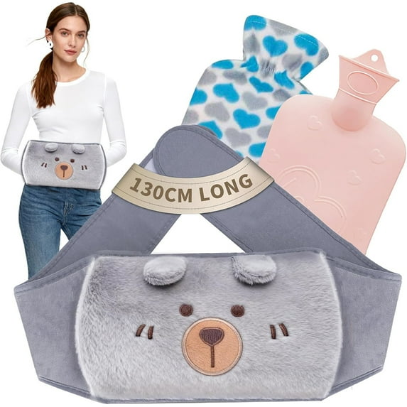 LZCKDPX Hot Water Bottle wtih Cover, Hot Water Bag, 1L Rubber Warm Hot Water Bottles Pouch with 130cm Long Soft Waist Cover for Neck, Shoulder, Back, Hand, Legs and Period Pain Relief