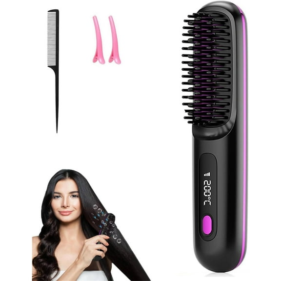 LZCKDPX Numoya Go Brush Pro, Hair Straightener Brush Portable Numoya Gobrush Pro 2025 Cordless Hair Straightener for Travel (Black),Black,8in x 3in x 1.2in