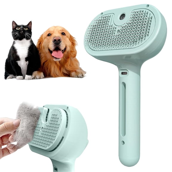 LZCKDPX Pet Spray Hair Removal Comb, 3 in 1 Cat Steam Brush, Pet for Dog Long Short Haired, Spray Hair Removal Comb for Small Animals Shedding Grooming (Green),Green