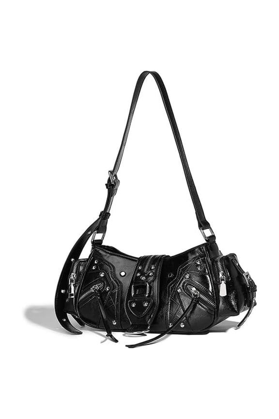Shoulder Purse for Women, Leather Women's Handbag Y2k Aesthetic Coquette Shoulder Bag Hobo Punk Trendy Ladies Purse,Dark,1