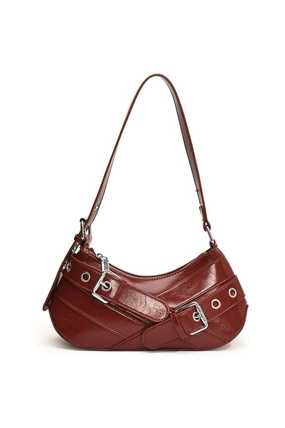 Shoulder Purse for Women, Leather Women's Handbag Y2k Aesthetic Coquette Shoulder Bag Hobo Punk Trendy Ladies Purse,Red,1