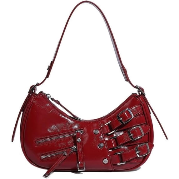 LZCKDPX Shoulder Purse for Women, Leather Women's Handbag Y2k Aesthetic Coquette Shoulder Bag Hobo Punk Trendy Ladies Purse,Wine Red,1