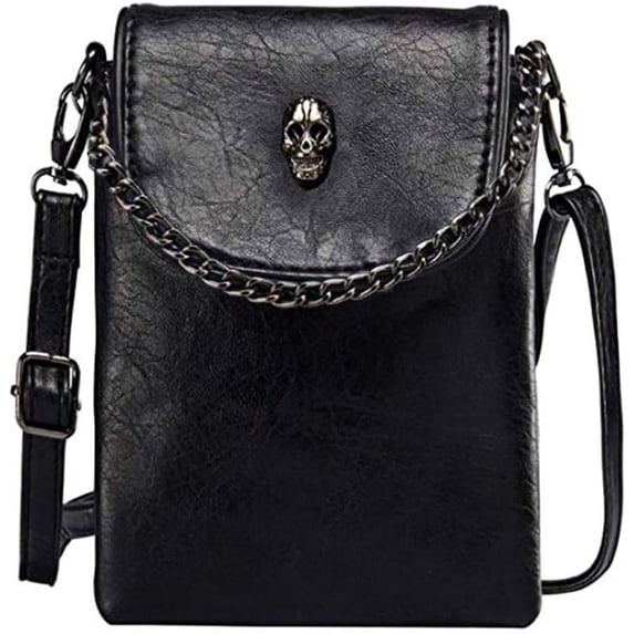 LZCKDPX Small Crossbody Cell Phone Purse Gothic Leather Bag Shoulder Travel Purse,Black