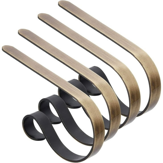 LZCKDPX Stocking Holders for Mantle, Christmas Stocking Holder Set of 4, Mantle Clip Fireplace Hooks Hanger for Christmas Party Decoration Supplies (RedBronze),BRASS-4P