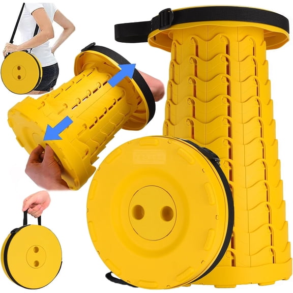 LZCKDPX Upgraded Collapsible Stool, 400lbs Max Weight, Lightweight But Sturdy, Portable Retractable Folding Telescoping Foldable Camping Stool for Adults Outdoor Fishing Hiking Travel BBQ,All Yellow