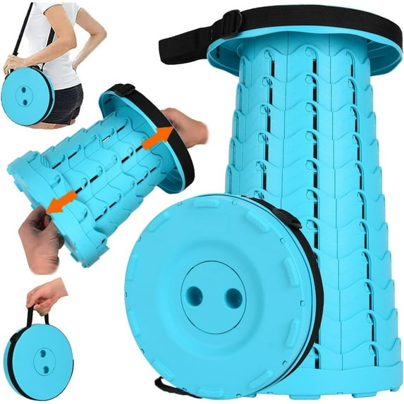 LZCKDPX Upgraded Collapsible Stool, 400lbs Max Weight, Lightweight But Sturdy, Portable Retractable Folding Telescoping Foldable Camping Stool for Adults Outdoor Fishing Hiking Travel BBQ,Sky Blue