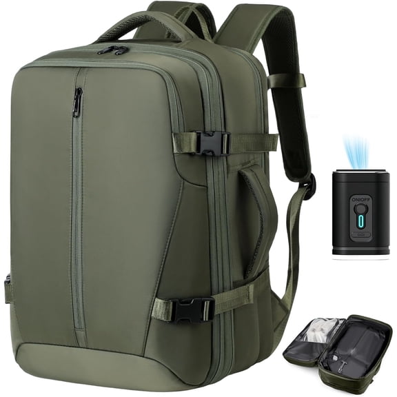 LZCKDPX Vacuum Seal Backpack Travel with Pump, Expandable Vacuum Backpack with Air Compression System, Airback Vacpack TSA Lock Water Resistant Carry-On Luggage (Black),Green