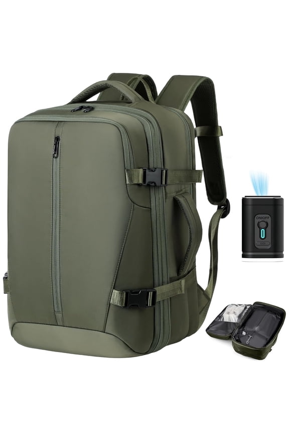 Vacuum Seal Backpack Travel with Pump, Expandable Vacuum Backpack with Air Compression System, Airback Vacpack TSA Lock Water Resistant Carry-On Luggage (Black),Green