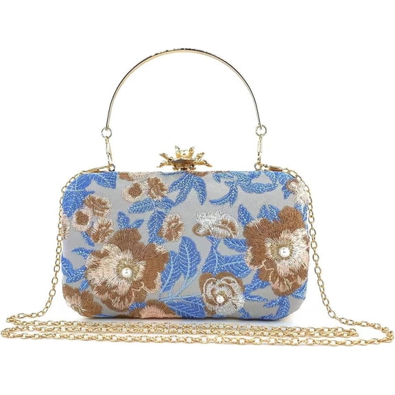 LZCKDPX Womens Evening Clutch Bag Designer Evening Handbag Hand Bag,Lady Party Wedding Clutch Purse,Embroidery-light Blue