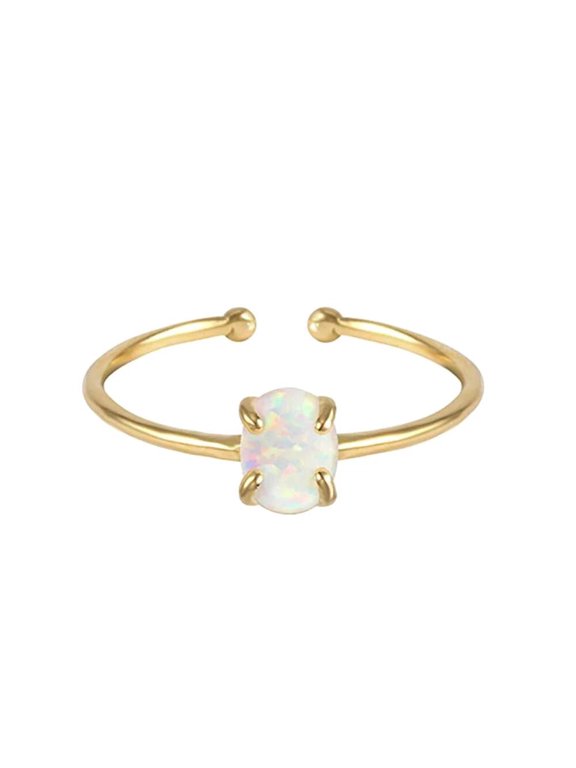 Gold Oval Opal Simulated Open Cuff Ring Adjustable 17.5mm 4 Prong Fashion Jewelry P388