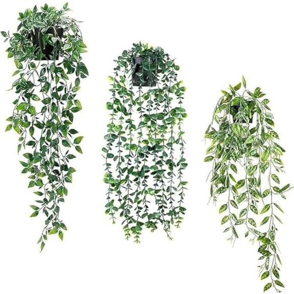 LZDGCC 3pcs Fake Plants with Pot, Artificial Hanging Plants, Artificial Plant Indoors, Fake Hanging Plants, Fake Potted Plants for Wall Home Shower Decor C38