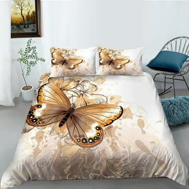 LZHDF 3D Printed Golden Butterfly Bedding Women Girls King Queen Bed Duvet Cover Pillowcase 2/3pcs