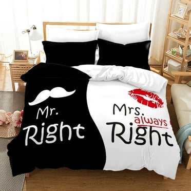 LZHDF Couple's Newlywed Room Bedding Set 3D Mr. and Ms. Duvet Cover Pillowcase 2/3pcs King Queen Bed