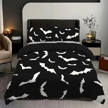 LZHDF Halloween Duvet Cover Black And White Color Bat Bedding Set Queen King Size Home Decor