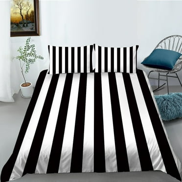 LZHDF Minimalist Style Bedding Set 3D Black and White Vertical Striped Duvet Cover Pillowcase 2/3pcs