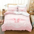 LZHDF Pink Lace Bow Pattern Bedding Set 3D Girls and Women Down Duvet Cover Pillowcase 2/3pcs