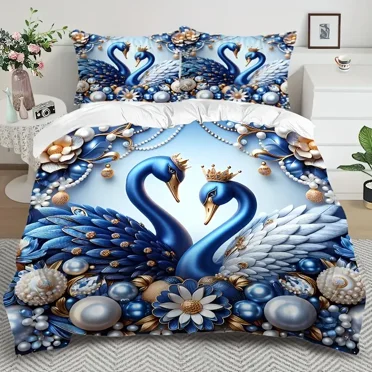 LZHDF Royal Blue Elegant Duvet Cover women Bedding Set 2/3pc queen twin full Size Home Decor Gift