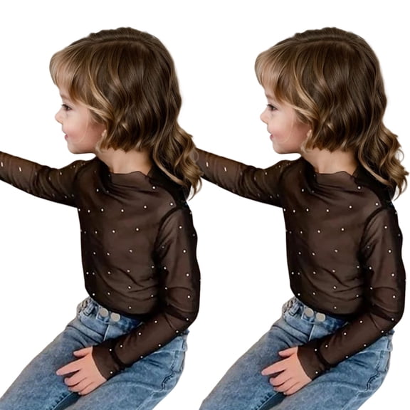 LZHGirlshop 2PC Girls Mesh Tops Long Sleeve Hollow-out T shirt Children's Film Fashion Outside Wear Base Clothing Tee Shirt,10
