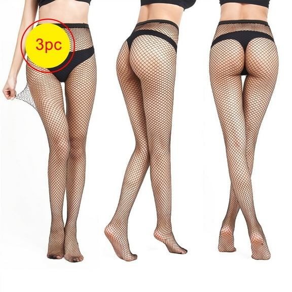 LZHGirlshop 3 Pack Plus Size Fishnet Tights, Sexy Pantyhose for Women Fishnet Stockings Thigh High Stockings,Black,M