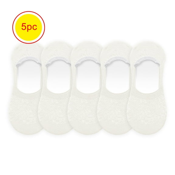 LZHGirlshop 5 Pairs Sock for Women Lace No Show Socks Ultra Low Cut Non Slip Breathable Solid Color Boat Socks,White,One size
