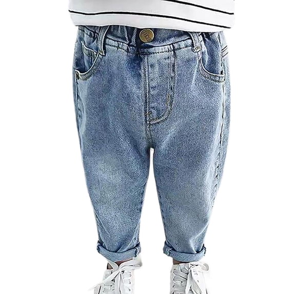 LZHGirlshop Big Boys' Jeans Pull-On Soft Denim Pants Solid Color with Pocket Stretch Waist Casual Wear School Pants,Blue A,6-7T