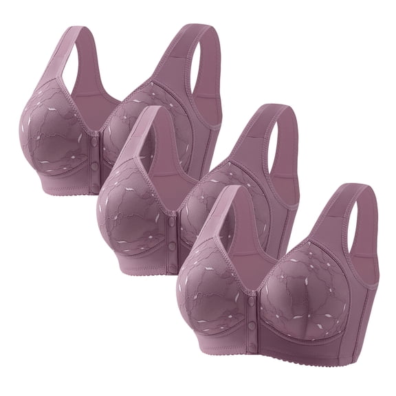 LZHGirlshop Bras for Older Women, 2024 No Underwire Summer Breathable Front Closure Bras for Women Push Up Bras3PC Purple50
