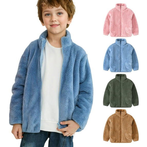 LZHGirlshop Coats for Kids Boys Girls Clearance Winter Warm Jacket Capless Solid Color Fashion Cute Long Sleeve Plush Children'S Outerwear with Zipper,Blue,6-7T