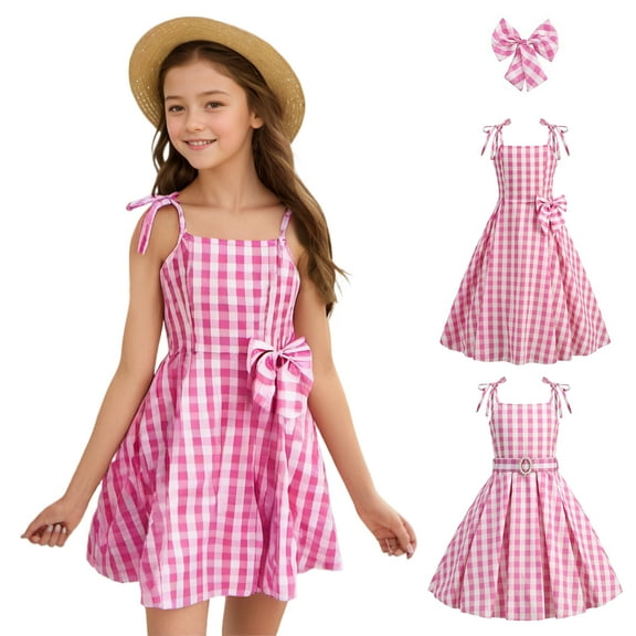 LZHGirlshop Girls Pink Plaid Costume Strap Dress - Kids 2024 Movie Cosplay Birthday Halloween Favors Outfit Clothes,Pink1,Pink1 8-9