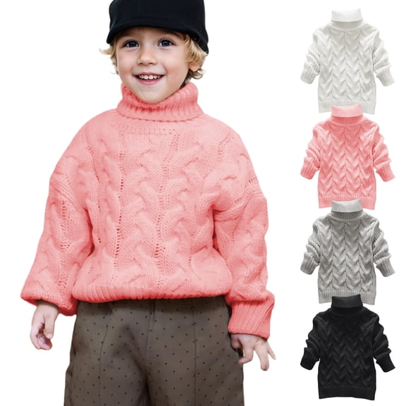LZHGirlshop Kids Girls Boys Long Sleeve Turtleneck Sweaters Trendy Slim Fit Basic Solid Color Knitted Plush Thick Warm Pullover Tops,Black 8-9