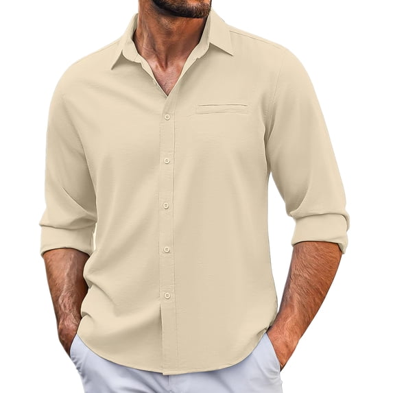 LZHGirlshop Men's Button Down Long Sleeve Shirt Casual Untucked Dress Shirt Regular Fit Wedding Shirts with Pocket,Khaki,XL