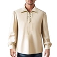 thumbnail image 1 of LZHGirlshop Men's Classic Shirts Lace Up Cotton Shirt Vintage Costume Long Sleeve Tops for Medieval Viking Hippie Tops,Khaki,M, 1 of 6