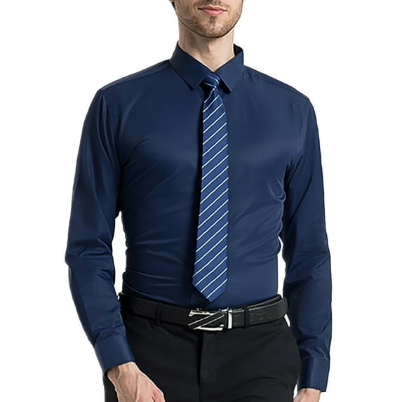 LZHGirlshop Men's Dress Shirts Stretch Regular Fit Long Sleeve Solid Shirt Business Casual Button Down Shirts,Navy Blue,XL